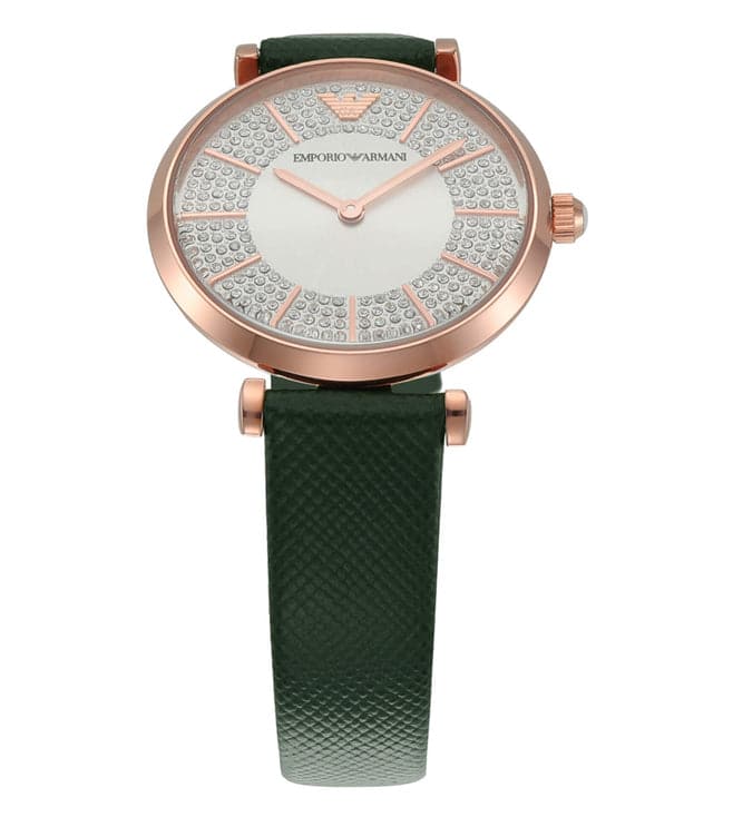 Emporio Armani Pro Planet Analog Silver Dial Green Leather Strap Watch For Women - AR11517 - Image 7